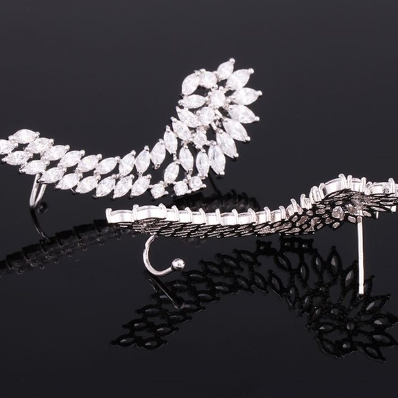 Gorgeous 925 Silver Post Cubic Zircon Angel Wings - Picture 5 of 8